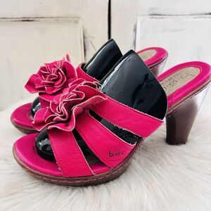 Boc Born Hot Pink Leather *Barbiecore* Flower Strappy Comfort Heels - Size 7